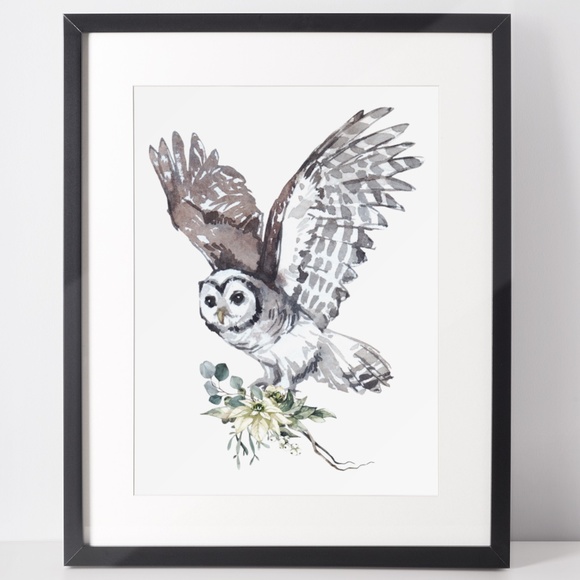 Owl Illustration Watercolor Wall Art Print Poster Portrait Unframed - Picture 2 of 10